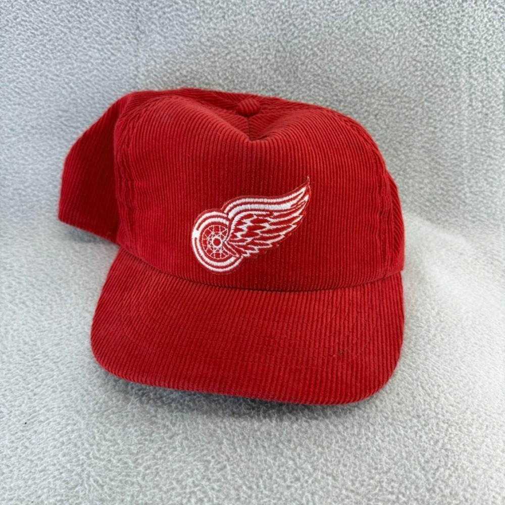Vintage Detroit Red Wings Hat Red Corduroy Adjustable Back patch Deadstock 90s
